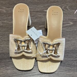 A New Day Women's Cream Mules with Gold Accent